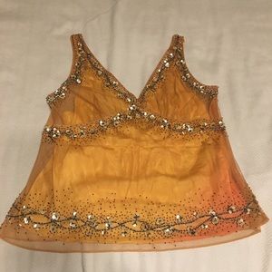 VERA CRISTINA Silk Tank and Beaded Marigold Date Night Top Size Large